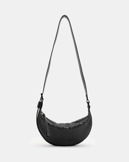 AllSaints White Half Moon Snake Effect Leather Bag