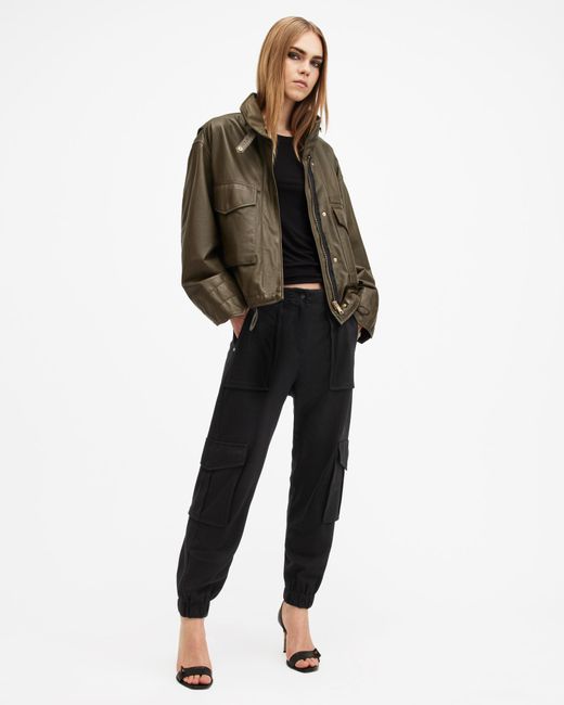 AllSaints Black Freda Lightweight Cargo Trousers