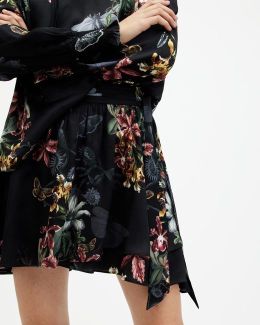AllSaints Black Maria Sanibel Floral Printed Mini Skirt,