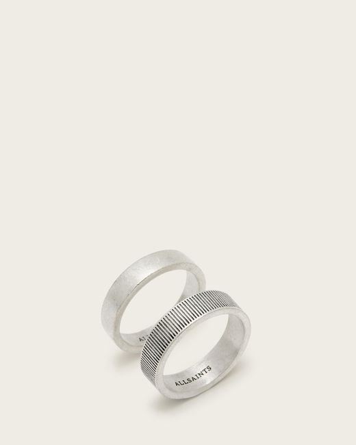 AllSaints Natural Eason Textured Sterling Ring Set for men