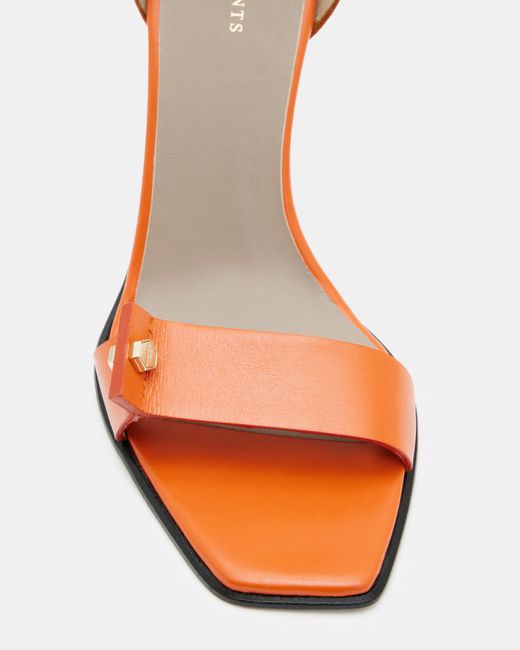 AllSaints Pink Betty Square Toe Leather Heeled Sandals