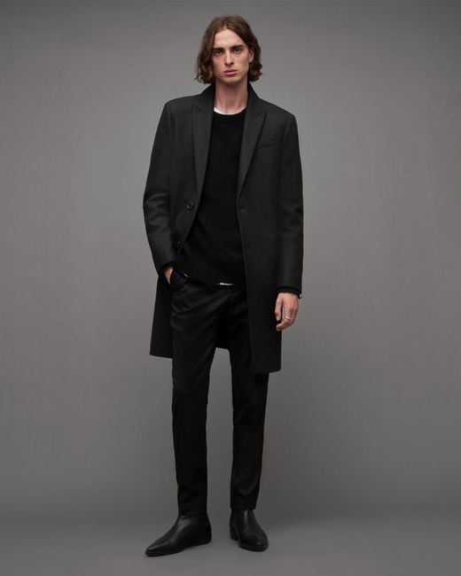 AllSaints Black Jemison Wool Cashmere Blend Coat for men
