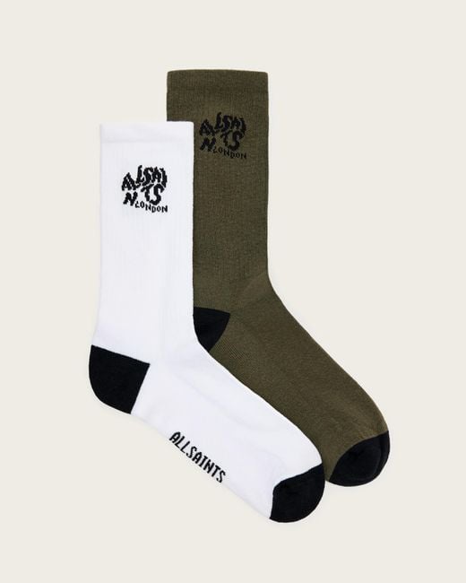 AllSaints Black Cotton Orlando Socks 2 Pack, /M for men