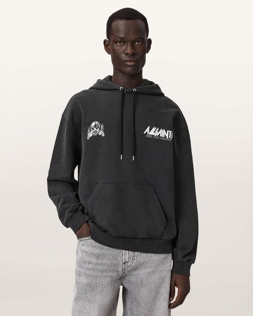 AllSaints Black Chromium Long Sleeve Graphic Hoodie for men