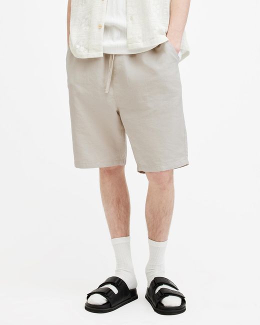 AllSaints White Hanbury Linen Blend Straight Fit Shorts, for men
