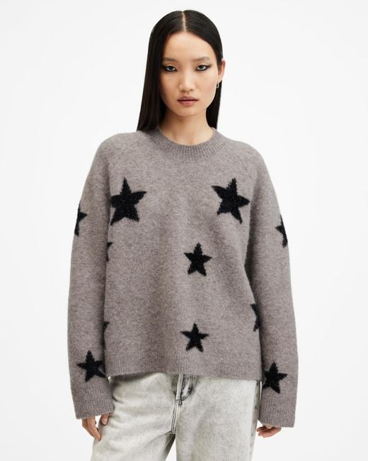 AllSaints Gray Starlet Brushed Jacquard Jumper