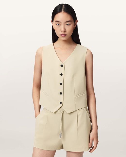 AllSaints Natural Polyester/Viscose Aleida Lightweight Tri Waistcoat, /Us 0