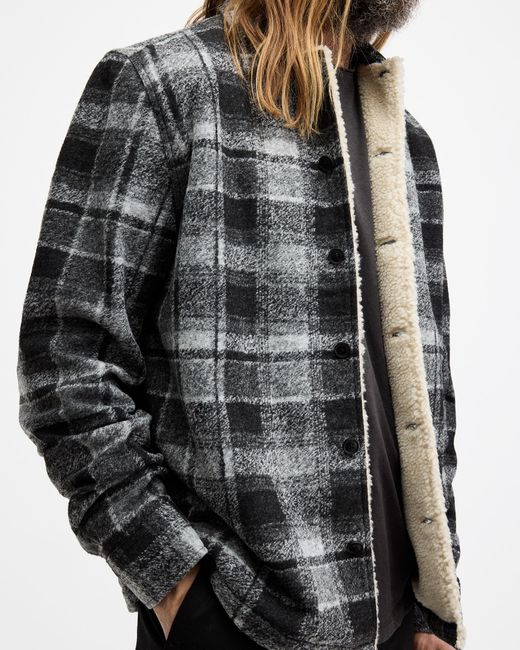AllSaints Gray Altamount Checked Relaxed Fit Jacket for men