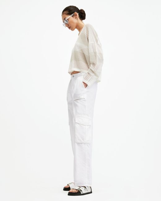 AllSaints White Frieda Straight Cargo Trousers,
