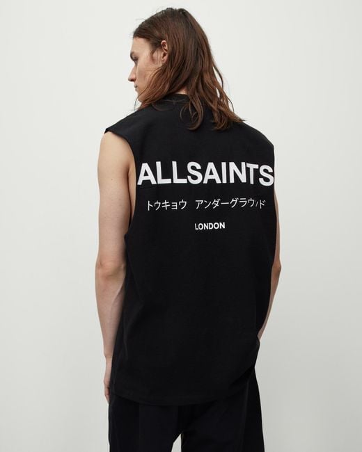 AllSaints Black Underground Logo Sleeveless Tank Top, for men