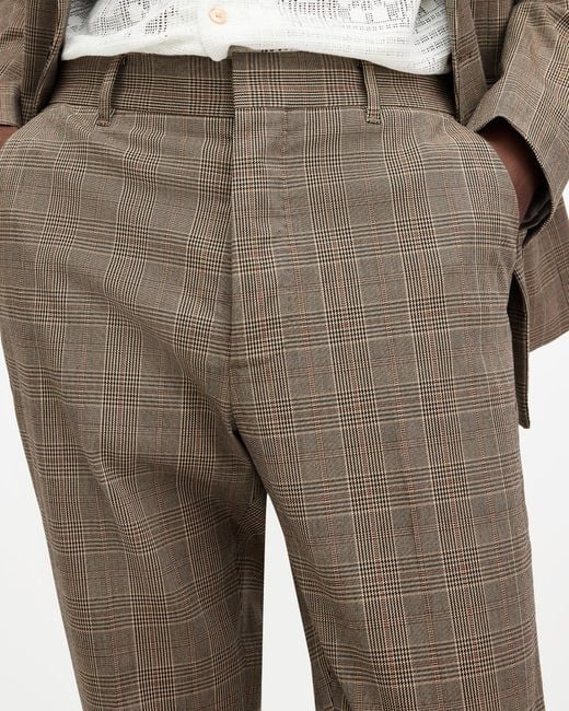 AllSaints Natural Maffrett Checked Skinny Fit Trousers, for men