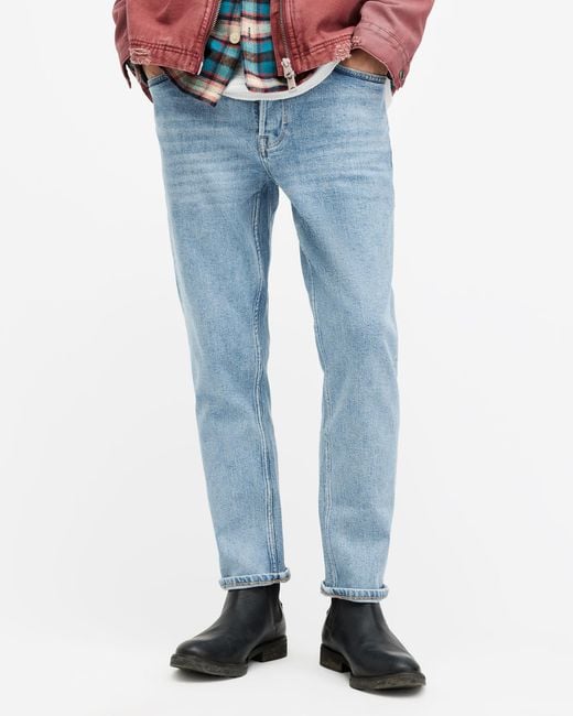 AllSaints Blue Dean Slim Fit Cropped Denim Jeans for men