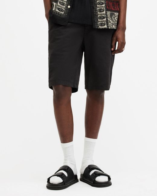 AllSaints Black Troy Slim Fit Ramskull Shorts, for men