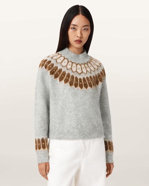 AllSaints Gray Clyde Funnel Neck Jumper