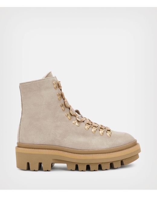 AllSaints Wanda Shearling Lined Suede Boots in Natural | Lyst Australia