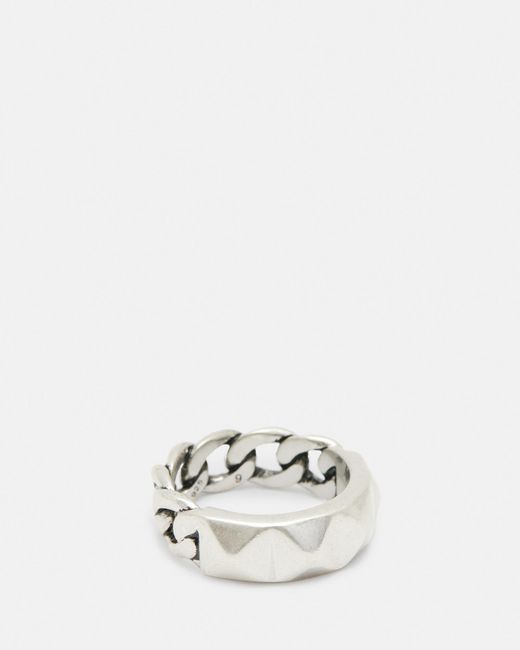 AllSaints White Pyramid Sterling Silver Chain Ring, for men