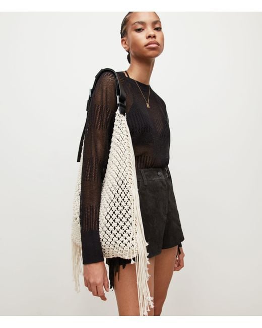 AllSaints Sabine Crochet Bag in Natural (Black) - Save 40% | Lyst