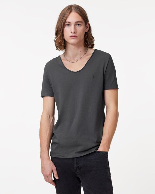 AllSaints Gray Tonic Scoop Neck Slim Ramskull T-Shirt,, Carter for men