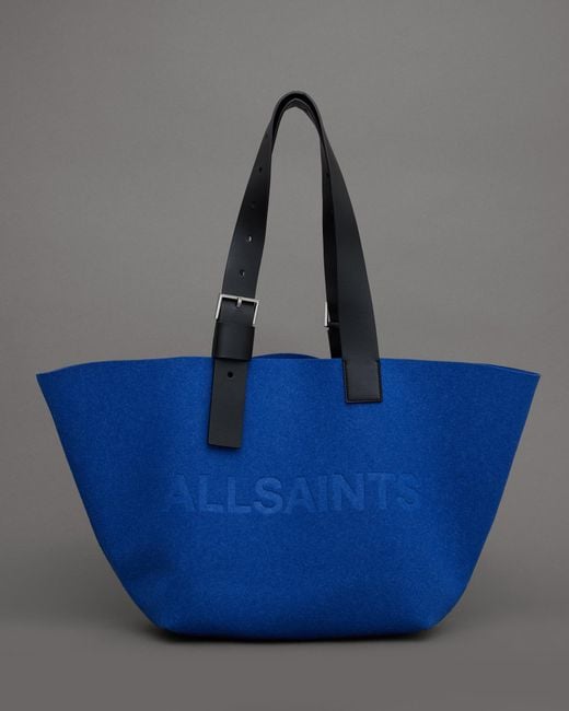 AllSaints Blue Anik Embossed Logo Felt Tote Bag