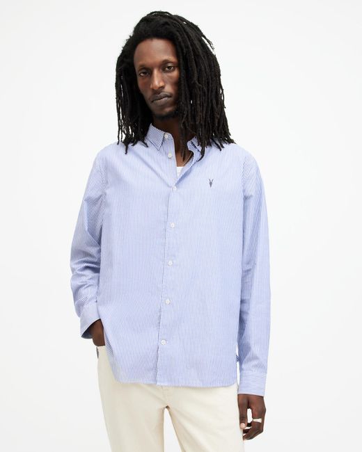 AllSaints Blue Hillview Striped Relaxed Fit Shirt for men