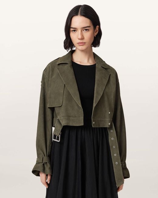 AllSaints Brown Ophelia Cropped Suede Jacket