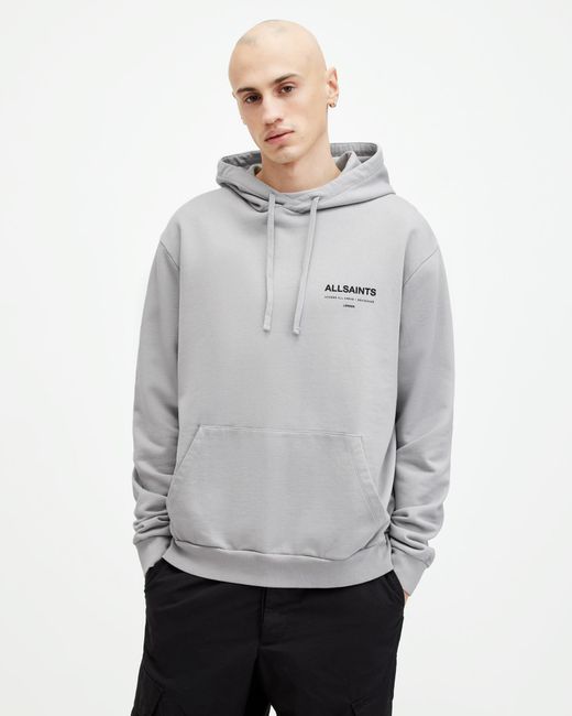 AllSaints Gray Access Relaxed Fit Logo Hoodie, for men