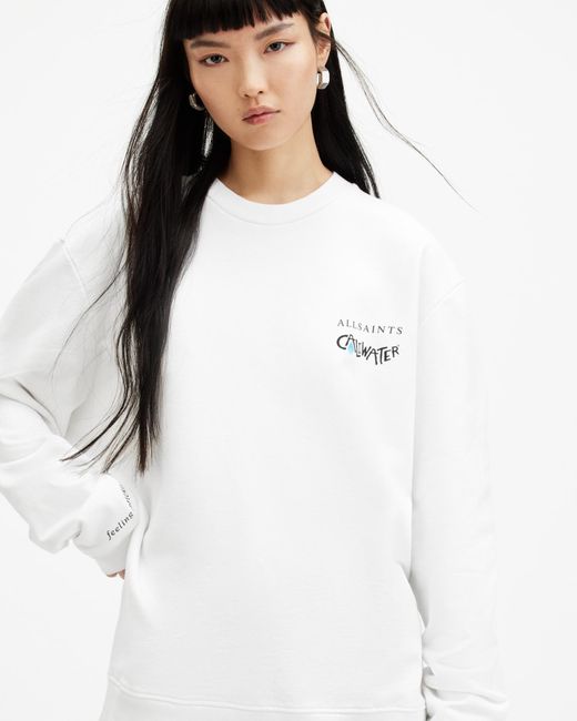 AllSaints White Caliwater Relaxed Fit Sweatshirt