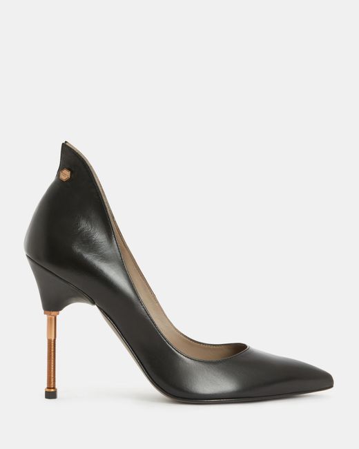 AllSaints Metallic Robin Pointed Leather Heeled Court Shoes