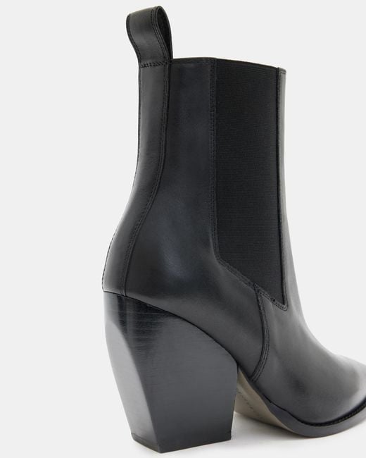 AllSaints Black Ria Pointed Toe Leather Boots