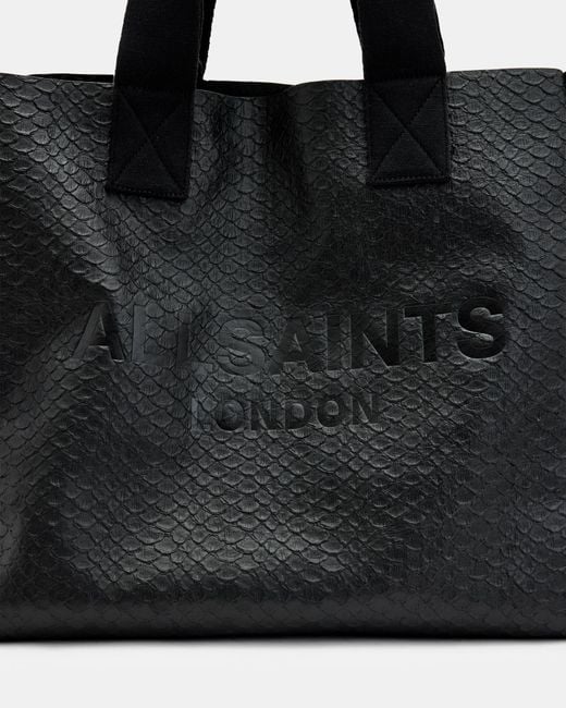 AllSaints Black Izzy Logo Leather Tote Bag