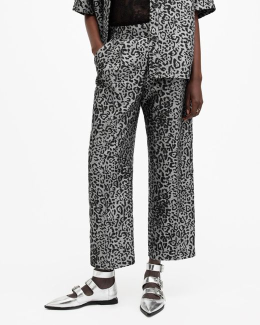 AllSaints Black Jemi Leopard Print Metallic Trousers