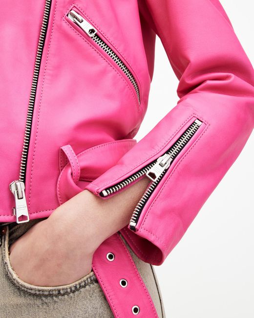 AllSaints Pink Balfern Leather Biker Jacket