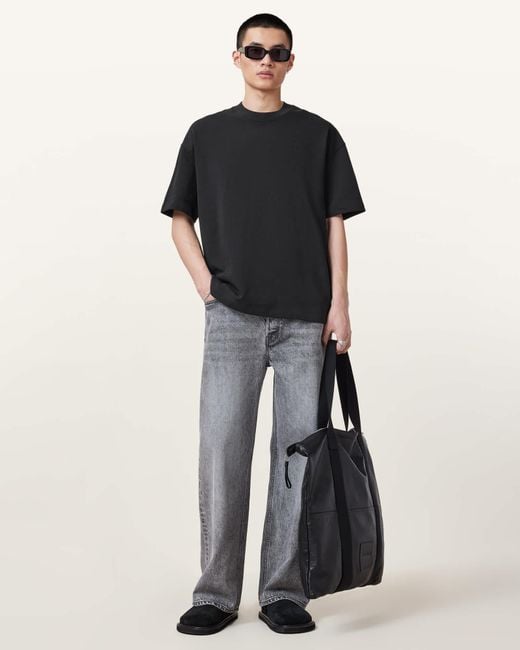 AllSaints Black Haven Embroidered Logo Oversized T-Shirt for men