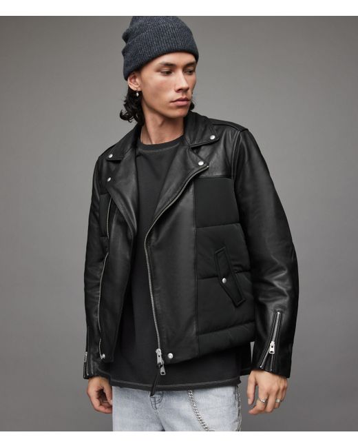 AllSaints Jones Leather Biker Jacket in Gray for Men | Lyst
