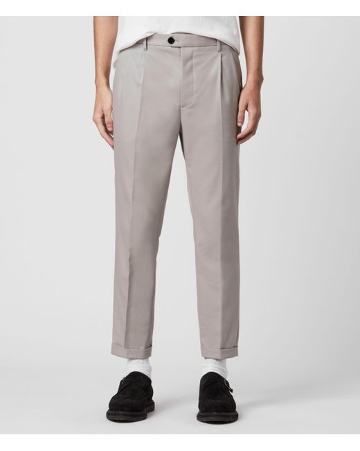 AllSaints Tallis Cropped Slim Pants Mens in Grey for Men | Lyst Australia