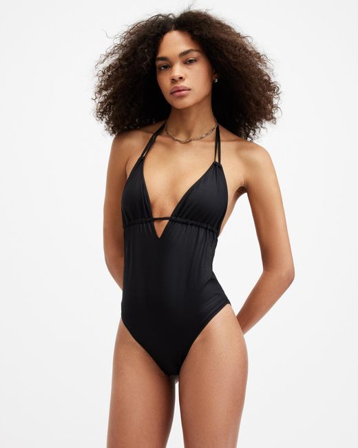 AllSaints Black Erica Adjustable Halterneck Swimsuit