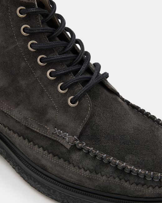 AllSaints Black Gibbs Mocassin Suede Boots,, Charcoal for men