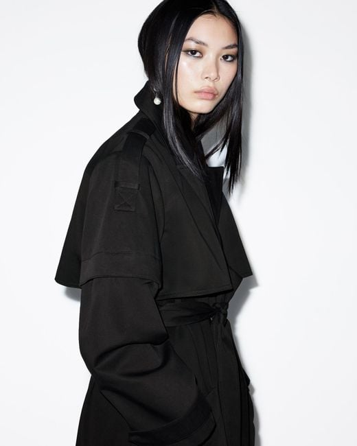 AllSaints Black Clyde Trench Coat With Removable Sleeves