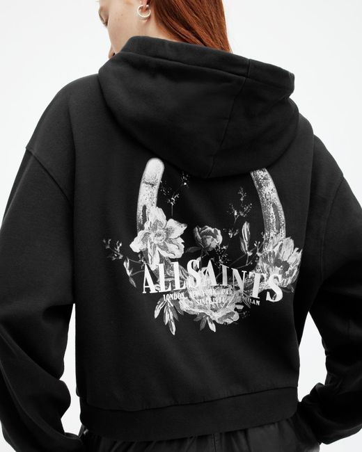 AllSaints Black Fortuna Oversized Pippa Floral Hoodie