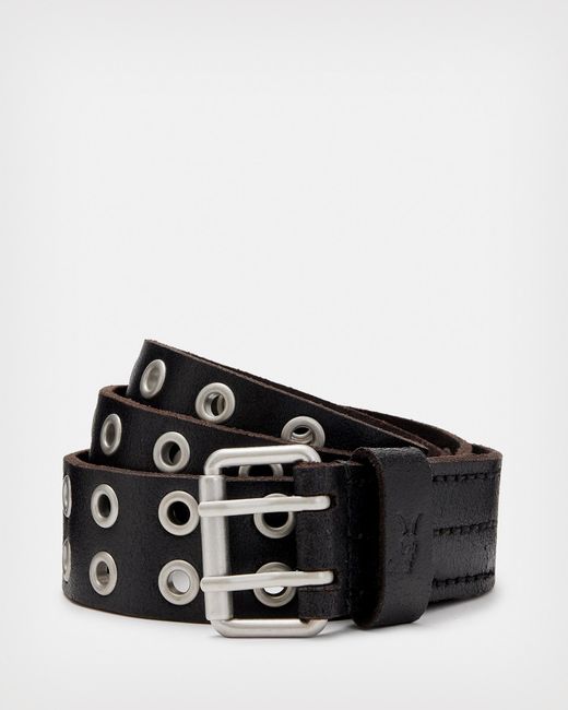 AllSaints Black Sturge Distressed Leather Belt for men