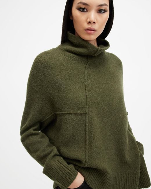 AllSaints Green Lock Roll Neck Relaxed Fit Jumper,, Moss