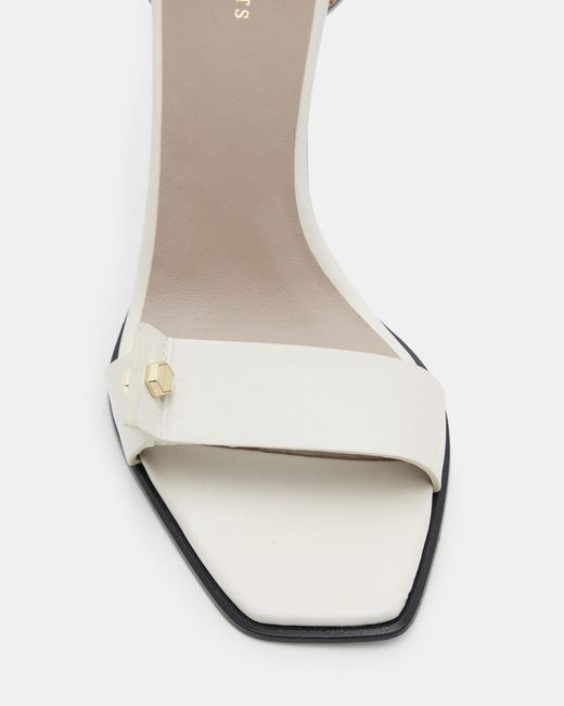 AllSaints White Betty Square Toe Leather Heeled Sandals