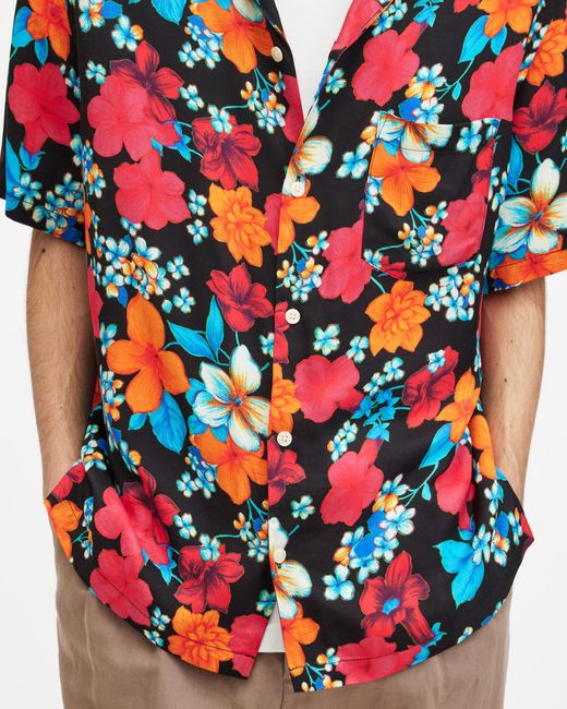AllSaints Red Spiros Floral Print Relaxed Fit Shirt for men