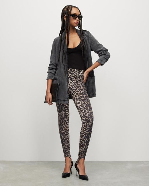AllSaints Brown Leopard Print Stirrup leggings