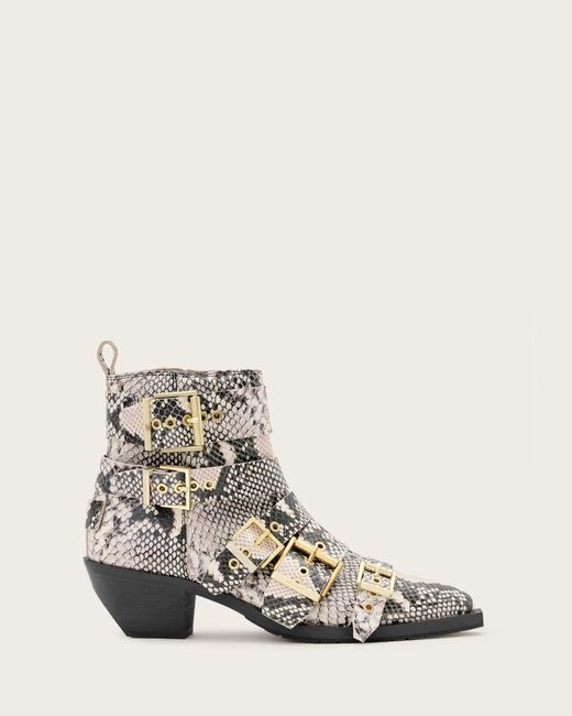 AllSaints Natural Jane Buckle Pointed Leather Boots