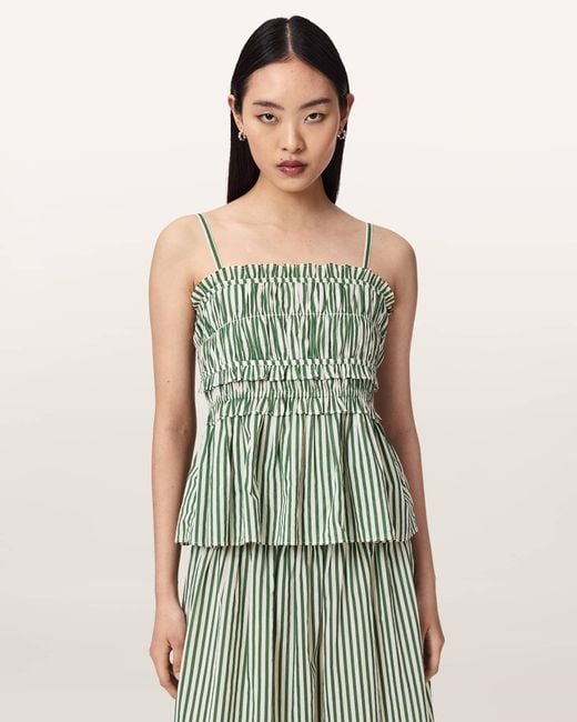 AllSaints Green Kali Striped Cotton Cami Top