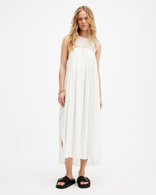 AllSaints White Corrs Crochet Maxi Dress,