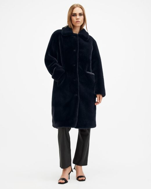 AllSaints Blue Sora Recycled Faux Fur Relaxed Fit Coat