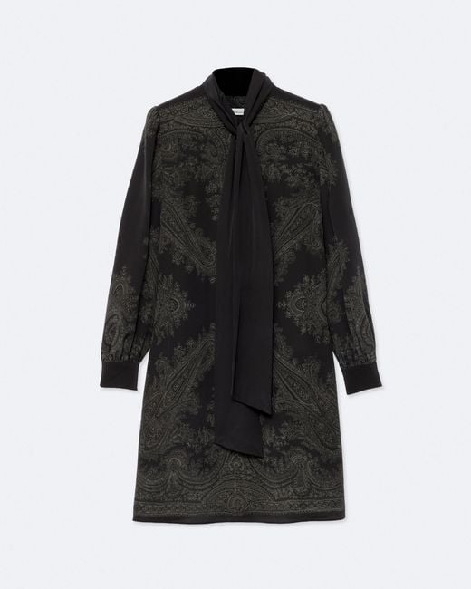 AllSaints Black Jamie Printed Silk Dress