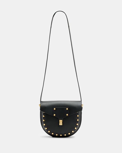 AllSaints White Smooth Leather Saddle Crossbody Bag